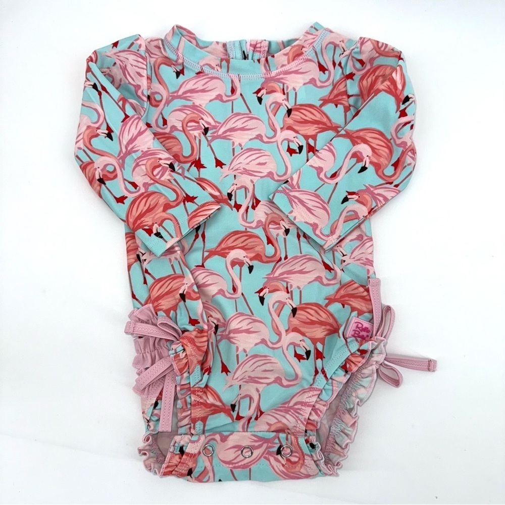 Ruffle Butts Flamingo Print Baby Swimsuit Rashguard